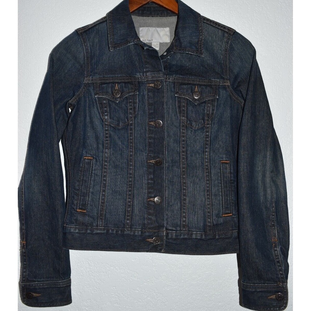 Old Navy Jean Jacket XS Stretch Blue Denim Button Front Pockets Women Sz X-Small